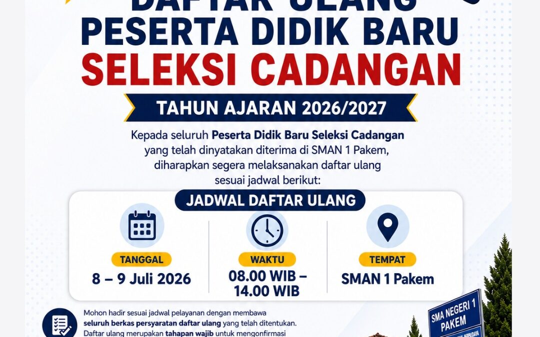 Hasil Seleksi Cadangan SPMB SMAN 1 Pakem Tahun 2026 dan Daftar Ulang
